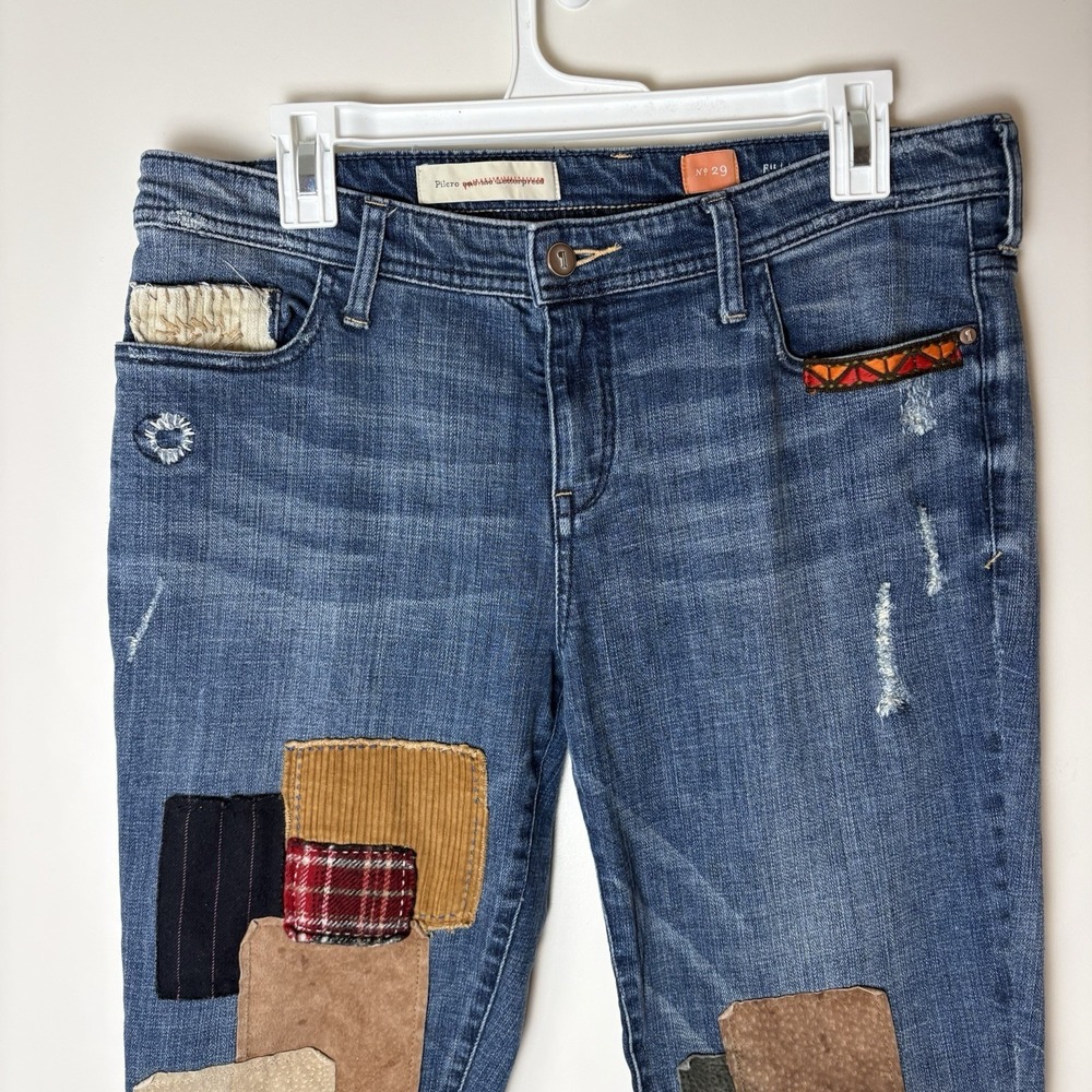 Anthropologie Pilcro Hyphen Patchwork Embroidered Jeans 29 Dark/Med Wash- Grunge - Picture 3 of 15